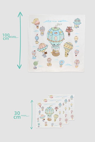 Atelier Babbi طقم غطاء أطفال من القطن الخالص 100% وحفاضات فم مكونة من 3 قطع - كابادوكيا