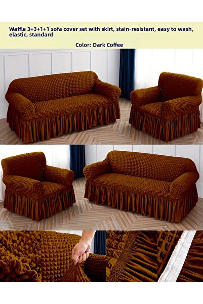 ARTUÇ Set canapea și canapea învelită din bumbac - cu fustă elastică, standard 3+3+1+1