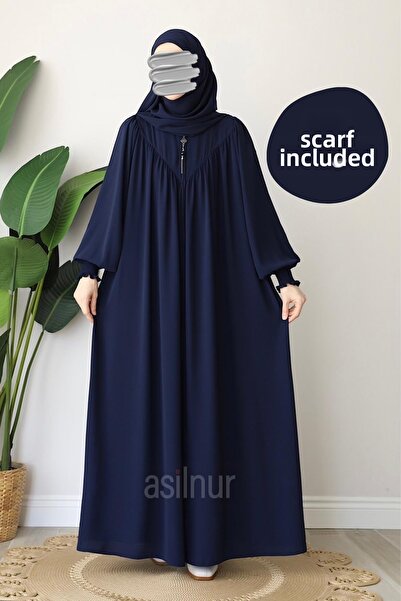 ASİLNUR مجموعة شال Elif Ferace مع هدية باللون الأزرق الداكن