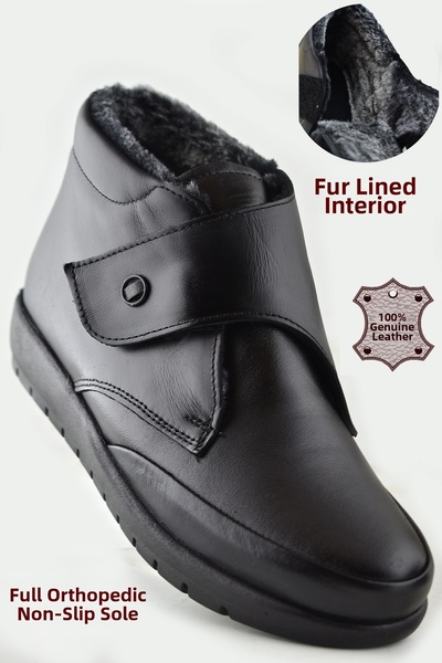 ISPARTALILAR Cizme negre de damă cu talpă și blană ortopedică - pantofi cu velcro model 200