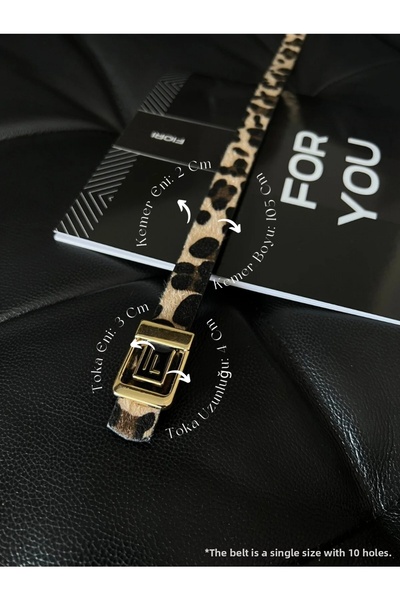 Fiori حزام نسائي ذهبي بطبعة جلد الفهد وشعار F - بإبزيم وبنطلون وسترة