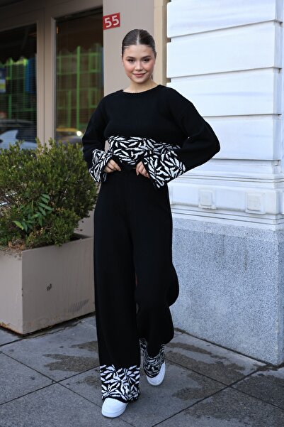 ALCHON Posádka Výstřih Dlouhý rukáv Vzor listu Krátký svetr Pipe Noha Pas Ela...