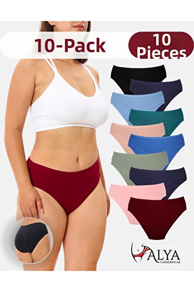 ALYA UNDERWEAR عبوة من 10 سراويل داخلية قطنية نسائية - تصميم سهل الارتداء، متعدد الألوان - X32