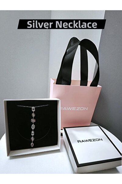 RAWEZON مجموعة صندوقية مع حقيبة خاصة - قلادة من حجر الزركون باللون الفضي مكون...