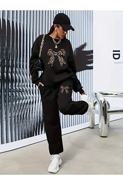 FUFLUNS Unisexová tepláková souprava s potiskem leopardí stuhy, oversize stři...