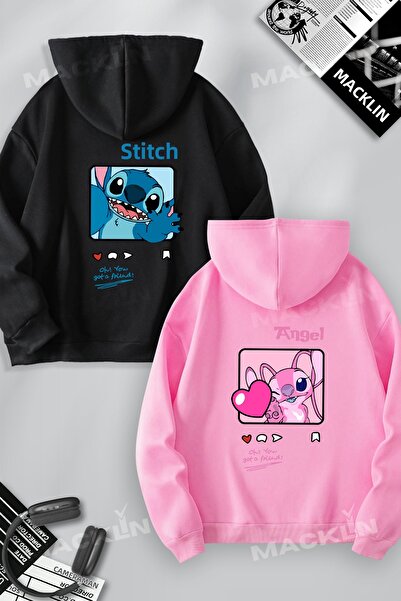 darkopia Kedves párok kombinációs hímzésű és angyal mintás, hátul nyomott mintás kapucnis pulóver szett, 2 darabos