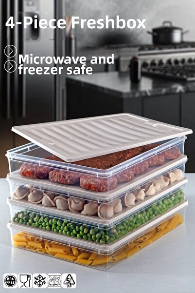 Nandy Home Set Freshbox de 4 - Recipient de depozitare potrivit pentru cuptorul cu microunde și pentru congelator