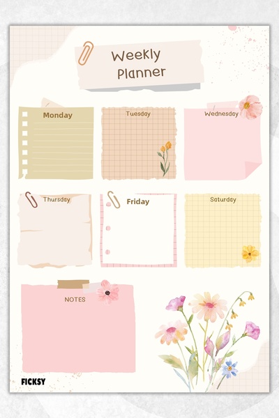 Ficksy مخطط أسبوعي - مقاس A4 - 30 ورقة - مخطط أسبوعي