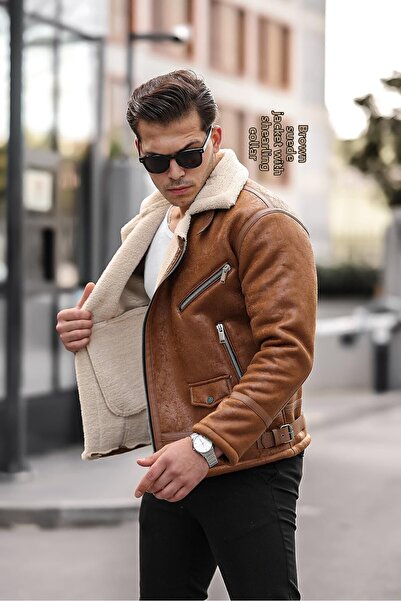 Mero Life Pánský kožený interiér Napa Full Shearling Vysoce kvalitní Slim Fit...