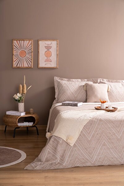 Odamoda طقم مفرش سرير مزدوج من Ada باللون البيج للاستخدام اليومي متعدد الأغرا...