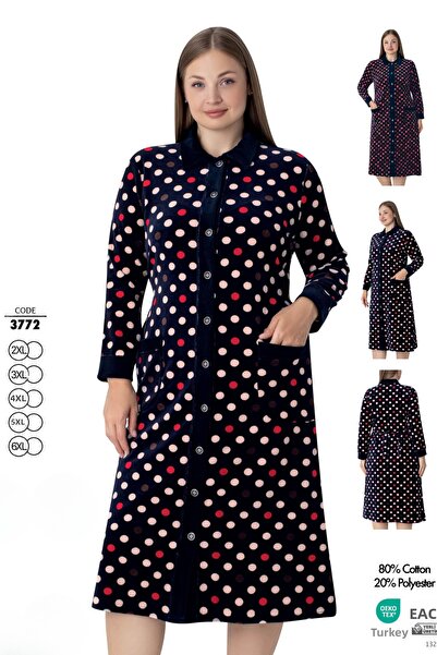 ROMEO LİFE Rochie de damă, mărime mare, din amestec de bumbac, catifelată, cu nasturi / negru-roșu - 3772