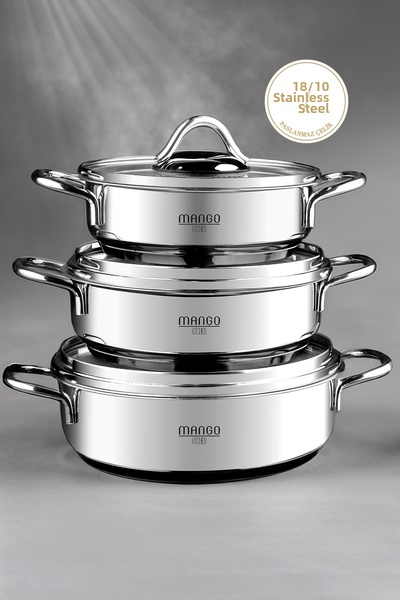 WEYNE Mango Kitchen Artemis - 6 Piece Stainless Steel Pan Set (16-18-20 cm) 18/10 Stainless Steel