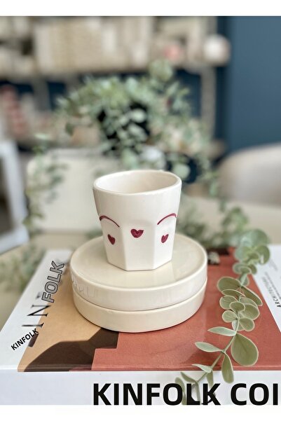 terraco ceramic كوب إسبرسو مزدوج مصنوع يدويًا من السيراميك على شكل قلب وردي مغبر