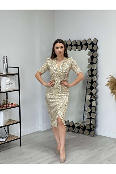 giyimmasalı Rochie jachetă cu paiete din catifea - Aur