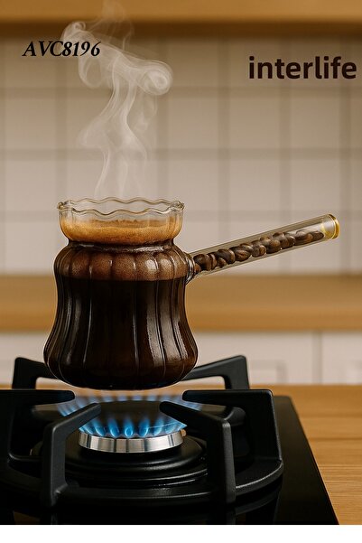 İnterlife إبريق قهوة زجاجي بتصميم عصري مقاوم للحرارة مع مقبض على شكل حبة قهوة...