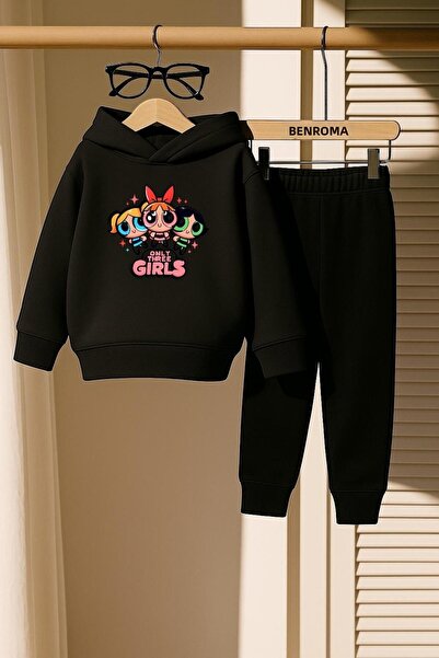 BENROMA طقم رياضي للأطفال مطبوع عليه 3 خيوط للفتيات