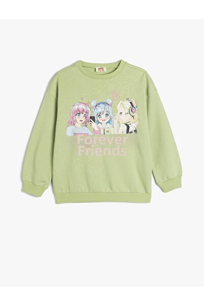 Koton Памучен суитшърт с дълъг ръкав и аниме принт - с повдигнато деколте