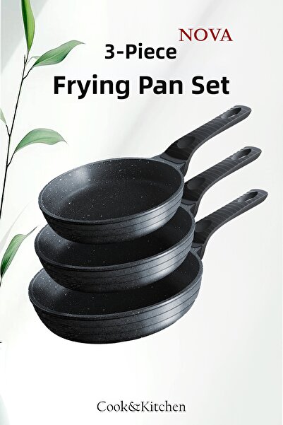 COOK KİTCHEN طقم مقلاة 3 قطع 20 24 28 سم جرانيت مصبوب