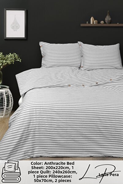 Larispera Set de lenjerie de pat dublu din satin de bumbac cu model Set de husă de pilota vopsită prin fire