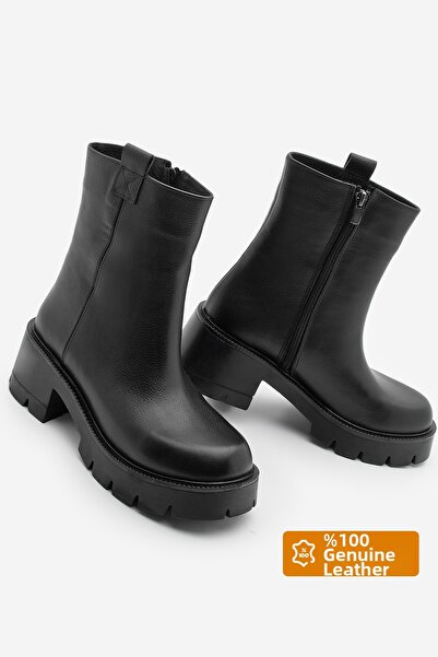 Marjin Dámské boty na denní nošení z pravé kůže Silná zoubkovaná podrážka Fesko černá