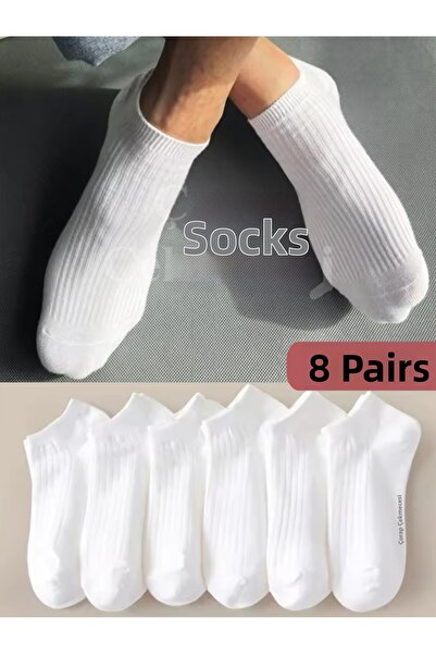 Çorap Çekmecesi Ciorapi Derby alb de o singură culoare, pachet de 8