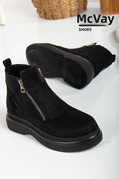 Mc vay Shoes Bocanci de damă Lisa Ornament cu fermoar din piele intoarsa neagra