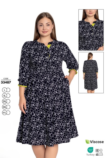 Juliet Deluxe Women's Large Size Woven Viscose Fabric Patterned Button Dress ...