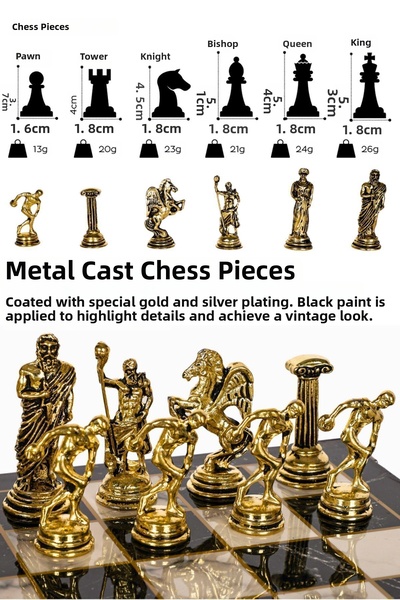 Cooper Chess Metal Chess Set| 25cm Marble Patterned Chessboard| Mythological God Figured Discus Olympic