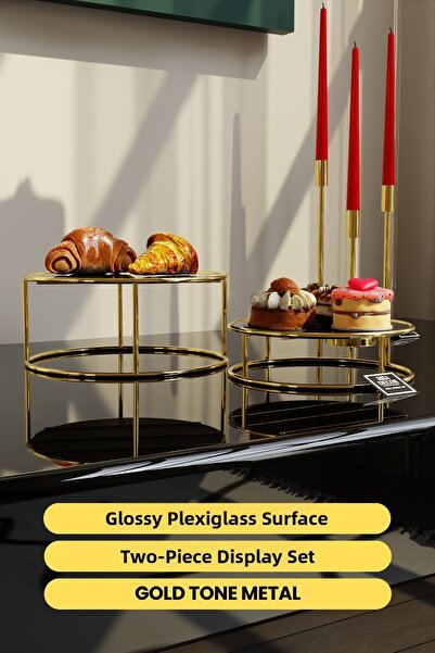 mba decor metal bending art صينية عرض ذهبية عاكسة من موديل بيليزا - طقم من قط...