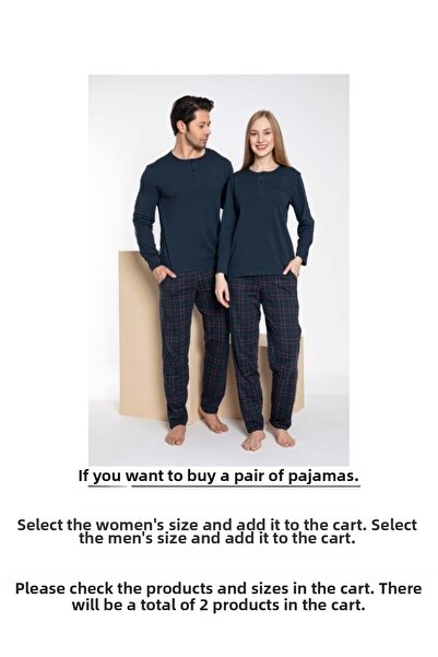 bie's طقم بيجامة موسمية بأكمام طويلة وجيب منقوش باللون الأزرق الداكن للنساء و...