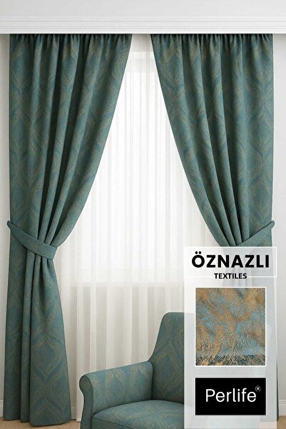 Taç Embossed Floor Heavy Weight Luxury Background Curtain (Suitable for Cornice with Non-Pleated Straight Planting Sleeve Tie)