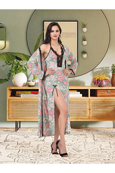 Cooqpoo طقم ثوب نوم نسائي من قطعتين مقاس S/m-l/xl مع فتحة ناعمة من الدانتيل