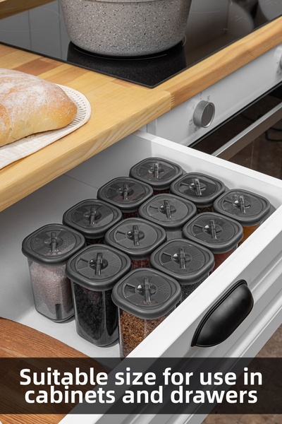 Meleni Home 12-Piece Spice Jar Set with Label and Lockable Non-Breathable Lid-Spice Jar Storage Container Gray