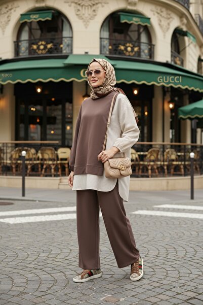 Aselim Hijap Moda طقم مكون من قطعتين مع تونيك مزين بقميص مخطط |   بنطلون واسع...