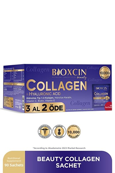 Bioxcin مسحوق الكولاجين للجمال 10,000 ملغ من النوع 1 و3 كولاجين متحلل مع الكي...