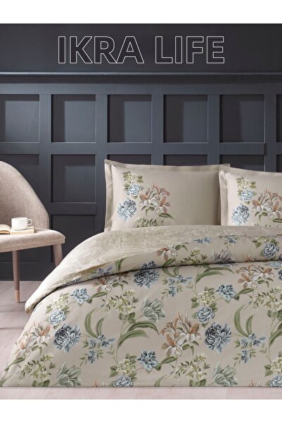 Taç ELODIE طقم غطاء لحاف مزدوج من الساتان باللون البيج