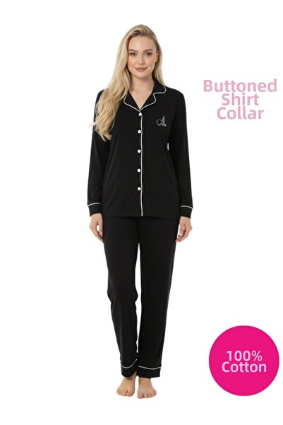 bie's Γυναικείο Μαύρο 100% Βαμβακερό Ύφασμα ελαφρύ Μεγέθη Πουκάμισο με κουμπι...