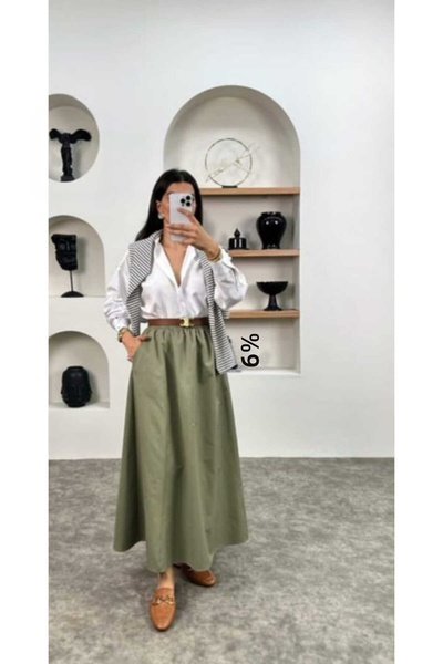 ZF BUTİK تنورة طويلة من قماش البوبلين - جيب فيليه وبدون بطانة