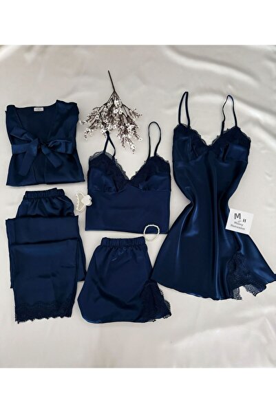 MH Moony Homewears Set pijamale și halat din 5 piese Lavicert Valide Satin