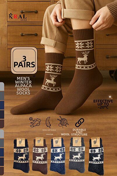 KRAL SOCKS Șosete unisex din lână de alpaca, 3 piese, cizme de iarnă, groase, moale