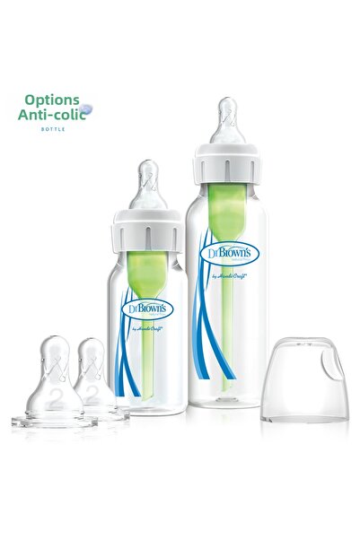 Dr.Brown's زجاجة رضاعة بلاستيكية من مادة البولي بروبيلين ذات الفم الضيق و2مجموعة حلمة زجاجة ذات فم ضيق