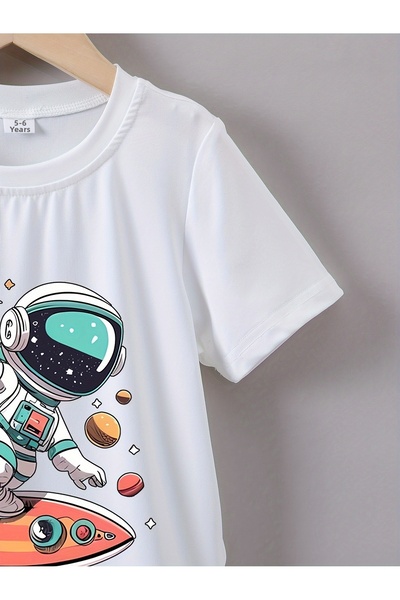 Let's Wear Surf Astronaut Printed Boy's T-Shirt