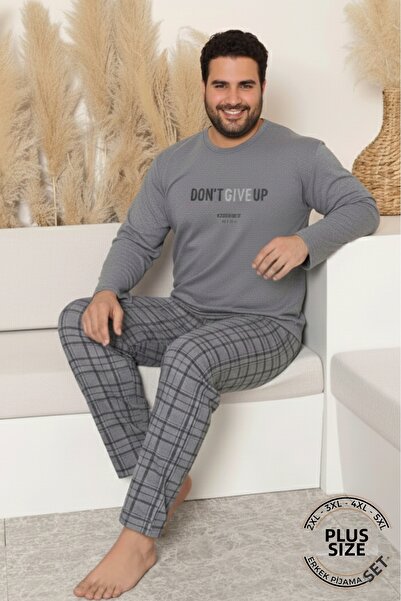 Farya Home طقم بيجامة رجالي من القطن بأكمام طويلة منقوشة بمقاسات كبيرة