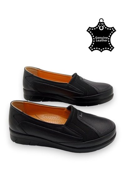 MAGIC SHOES Women's Black Genuine Leather Comfort Full Orthopedic Shoes