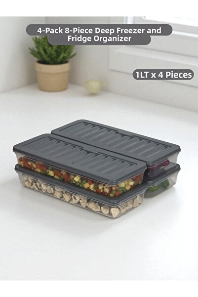 Buclee مجموعة من 4 حاويات تخزين قابلة للتكديس للثلاجة بسعة 8 قطع (4*1000) مل