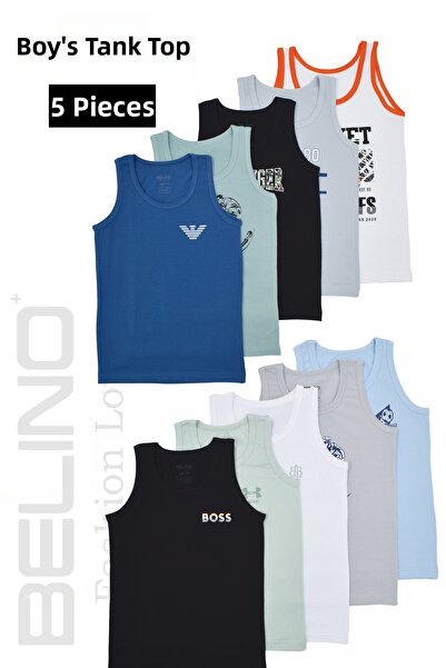 BELİNOPLUS مجموعة من 5 قمصان داخلية للأولاد من القطن والليكرا بنمط طباعة مختلط متعدد الألوان