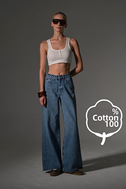 Maule Loose Fit Wide Leg Casual High Waist Palazzo Jean Jeans Loose Women's Pants @Plaza