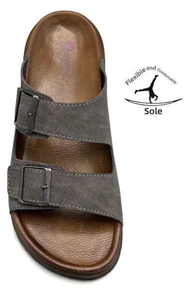 sermoda Double Buckle Adjustable Width Flexible Comfortable Leather Men's Sli...