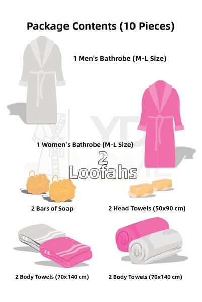 Miss Paris Home Embroidered Pompom 10-Piece Family Set Women's & Men's Bathrobe Set