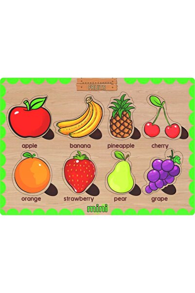 minİQ toys أحجية الصور المقطوعة التعليمية للفواكه الإنجليزية الخشبية